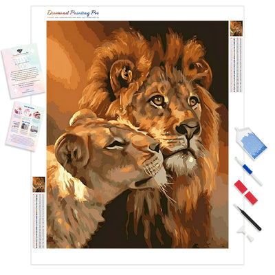 Lion Couple | Diamond Painting Kit - Full Drill - Square or Round Diamonds with AB Drills Option