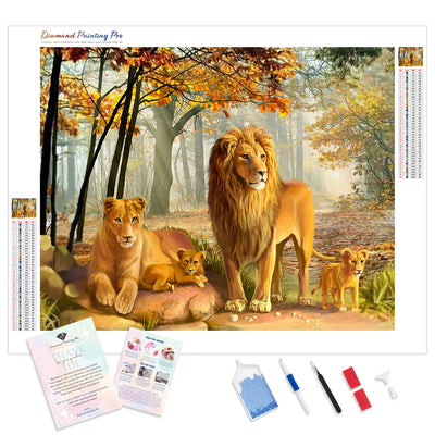 Happy Lion Family | Diamond Painting Kit - Full Drill - Square or Round Diamonds with AB Drills Option