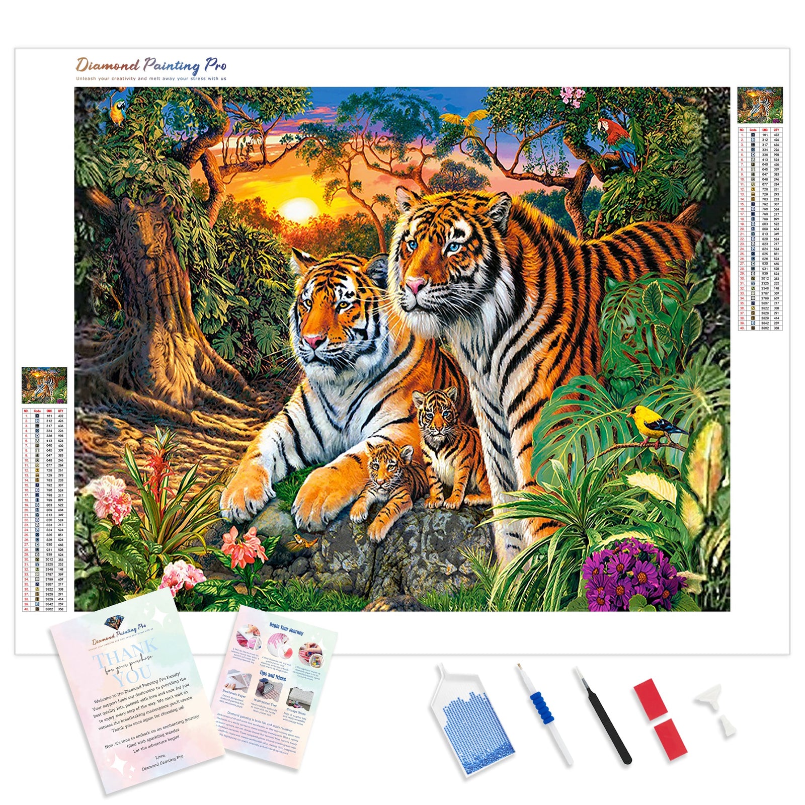 Tigers Family | Diamond Painting Kit - Full Drill - Square or Round Diamonds with AB Drills Option