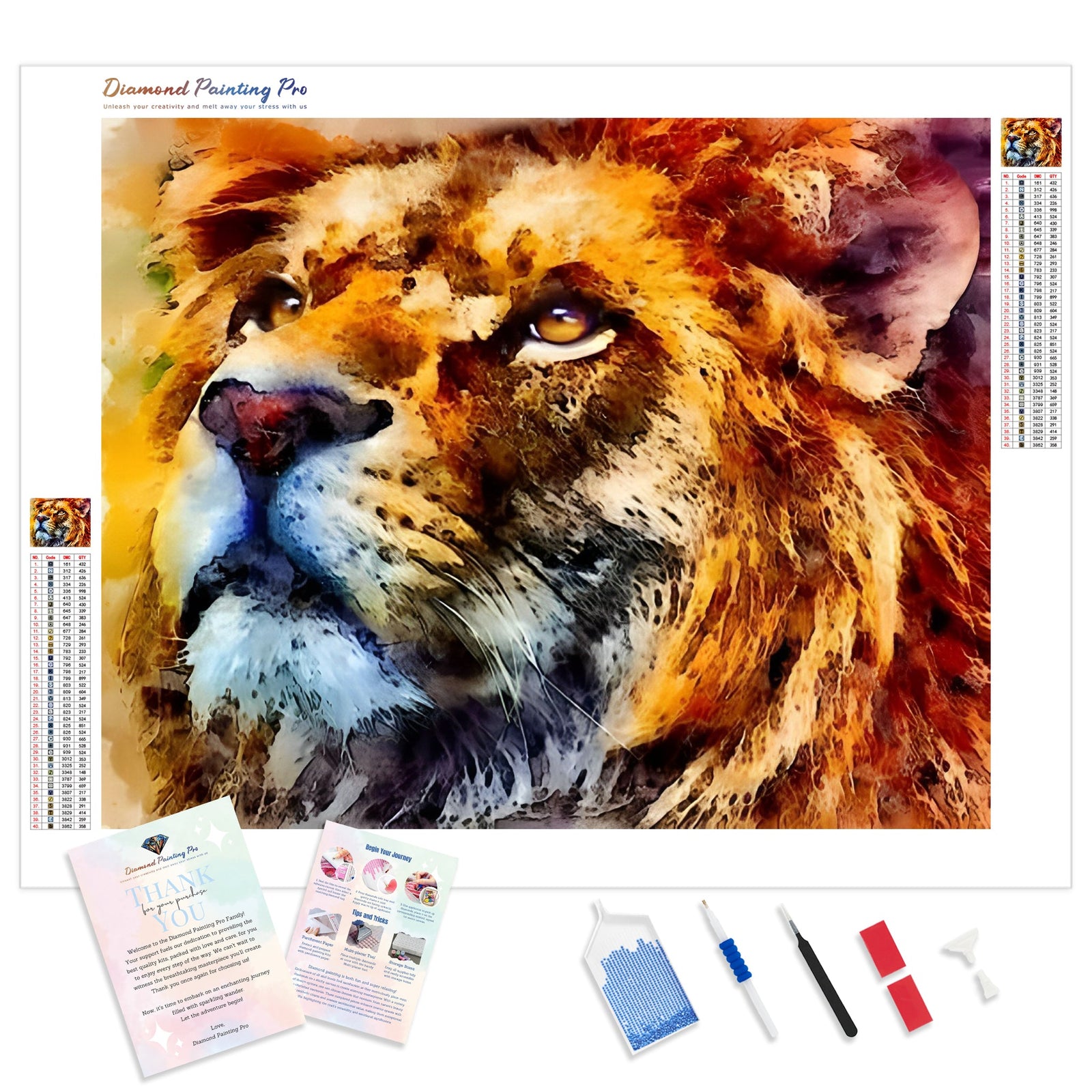 Watercolor Lion | Diamond Painting Kit - Full Drill - Square or Round Diamonds with AB Drills Option