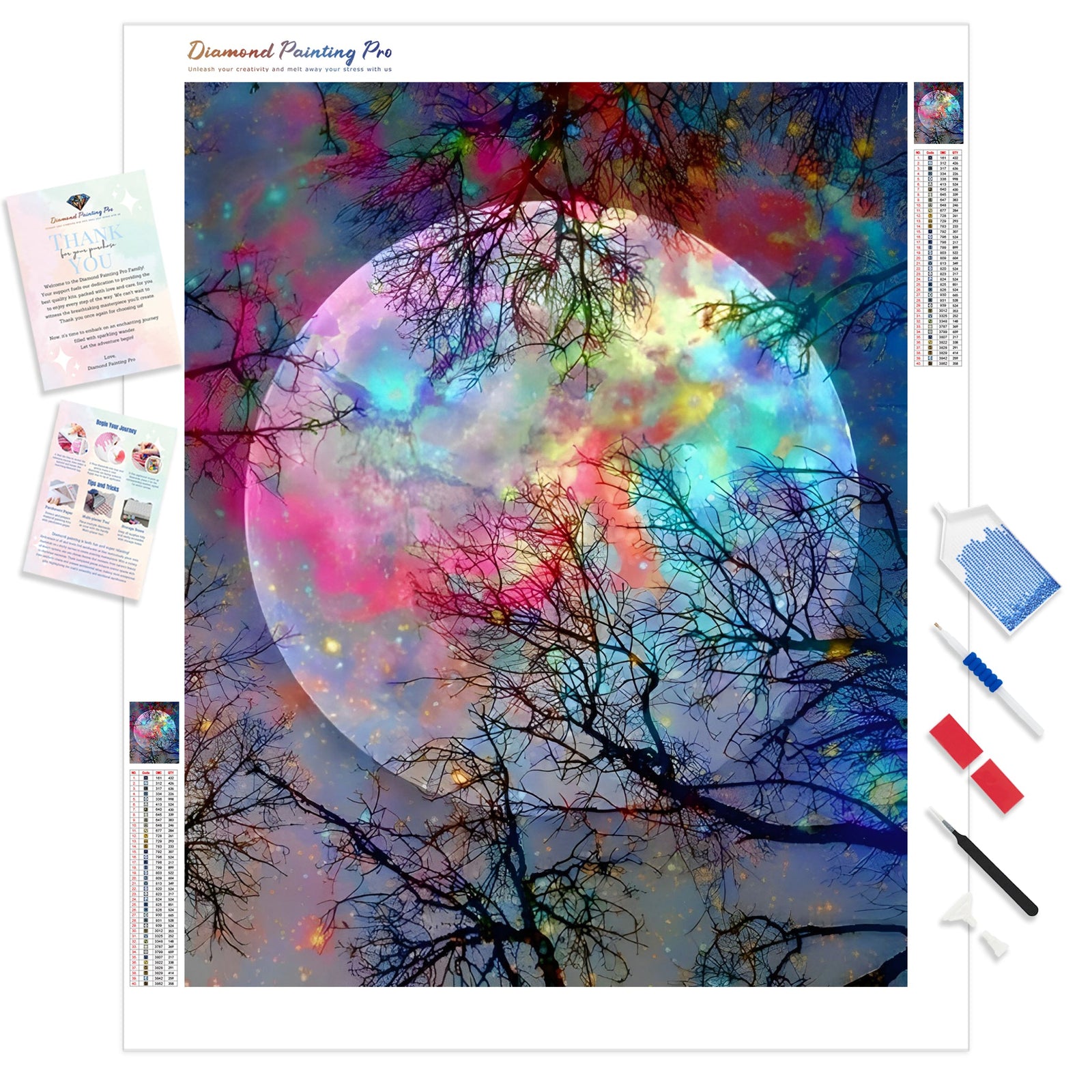 Psychedelic Moon | Diamond Painting Kit - Full Drill - Square or Round Diamonds with AB Drills Option