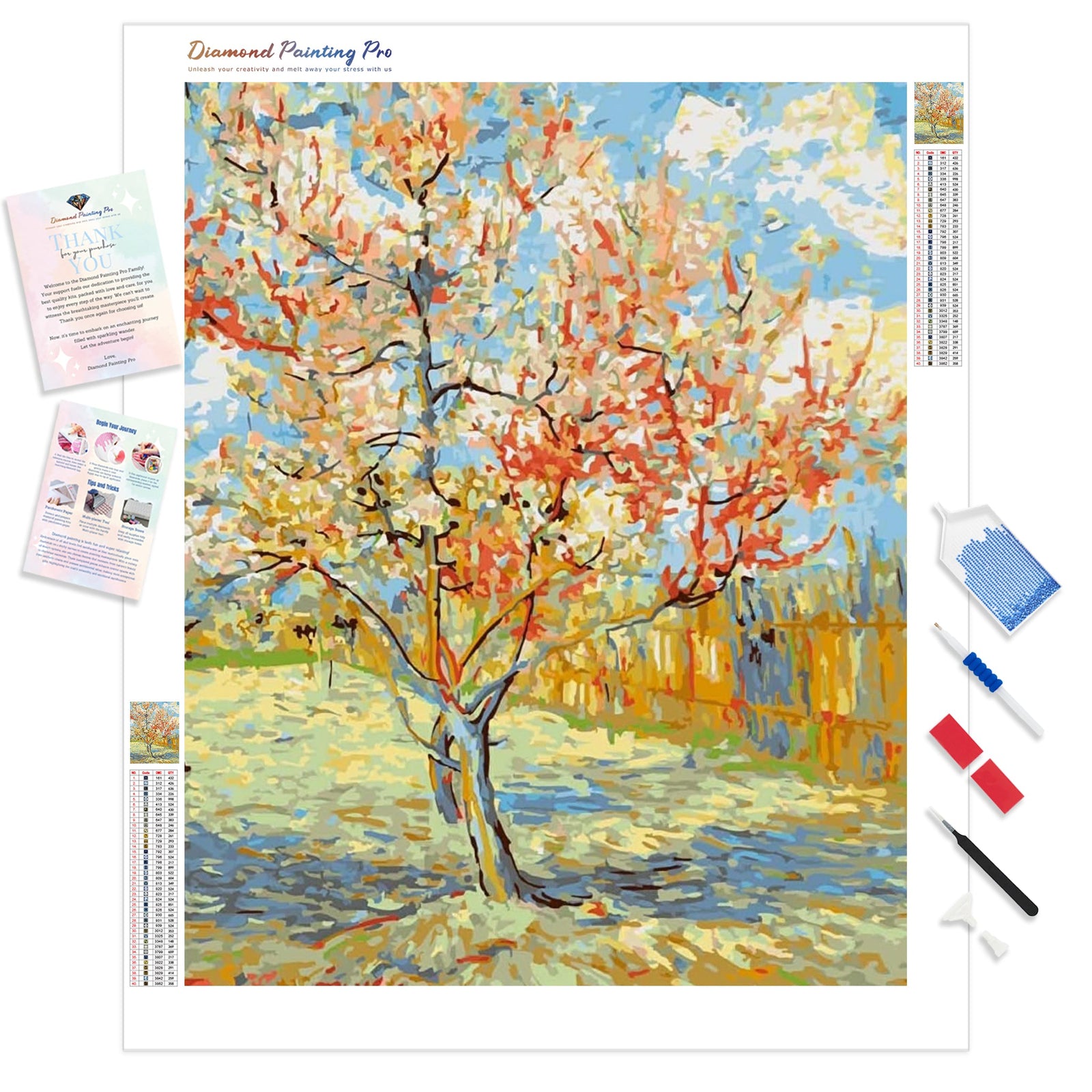 Pink Peach Trees - Van Gogh | Diamond Painting Kit - Full Drill - Square or Round Diamonds with AB Drills Option