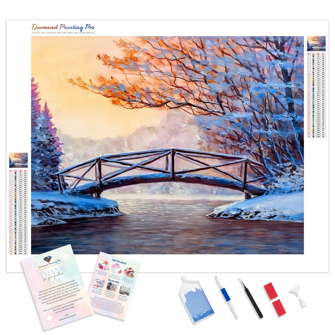 Snow Covered Bridge | Diamond Painting Kit - Full Drill - Square or Round Diamonds with AB Drills Option