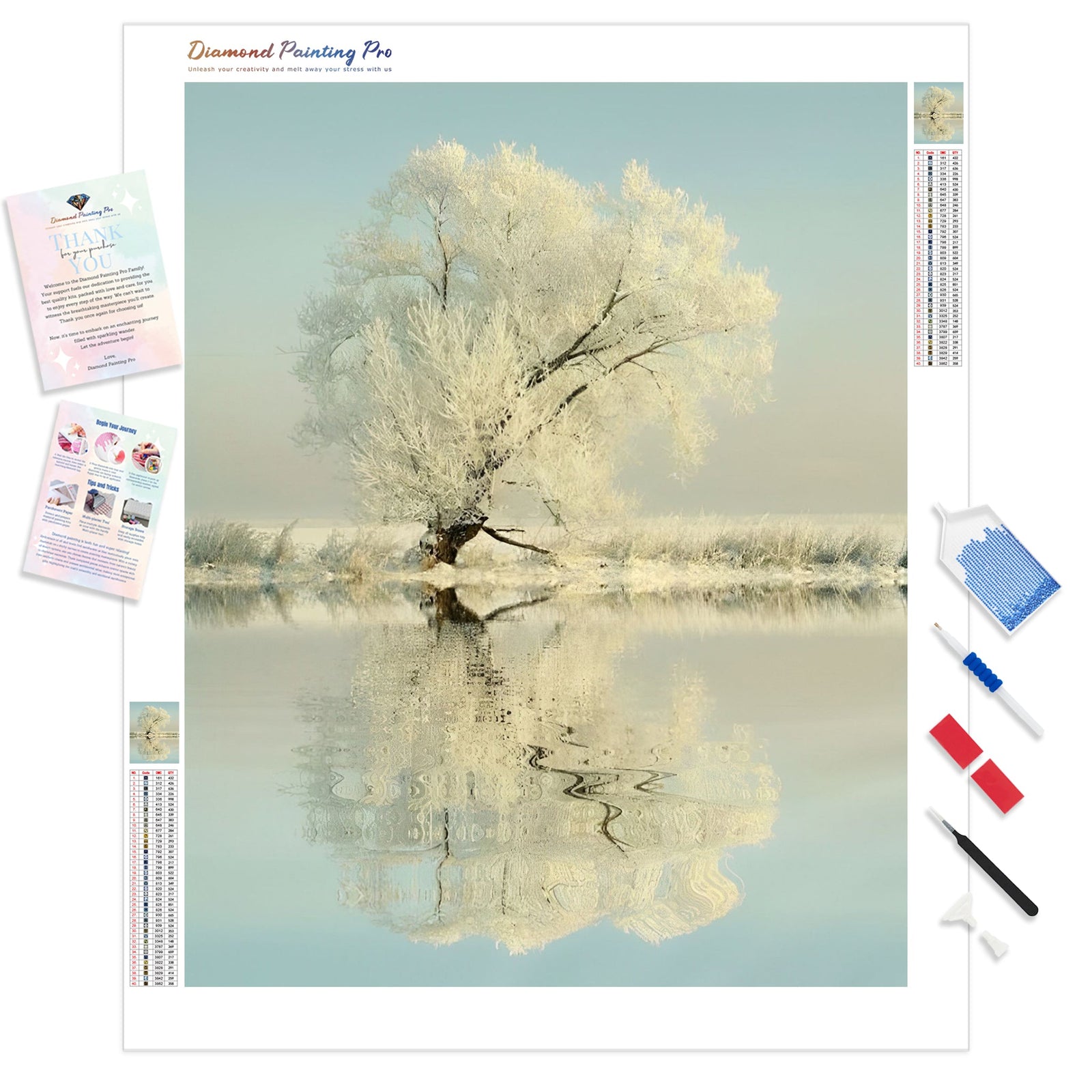 Winter Tree by the Lake | Diamond Painting Kit - Full Drill - Square or Round Diamonds with AB Drills Option