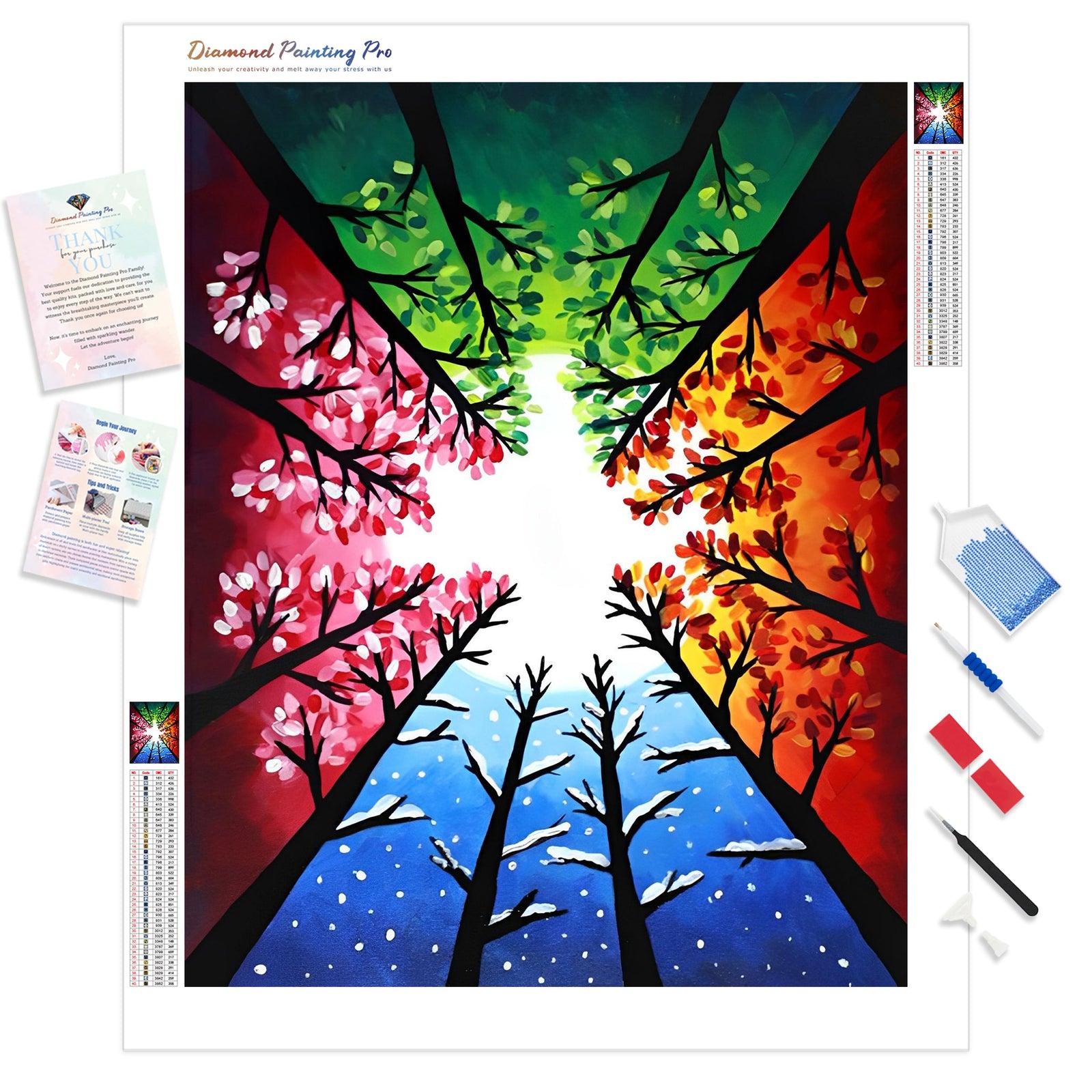 Four Season Trees | Diamond Painting Kit - Full Drill - Square or Round Diamonds with AB Drills Option