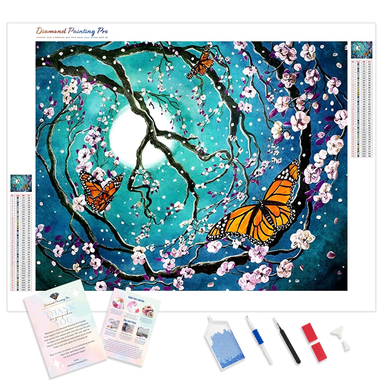 Moon Tree Flowers | Diamond Painting Kit - Full Drill - Square or Round Diamonds with AB Drills Option