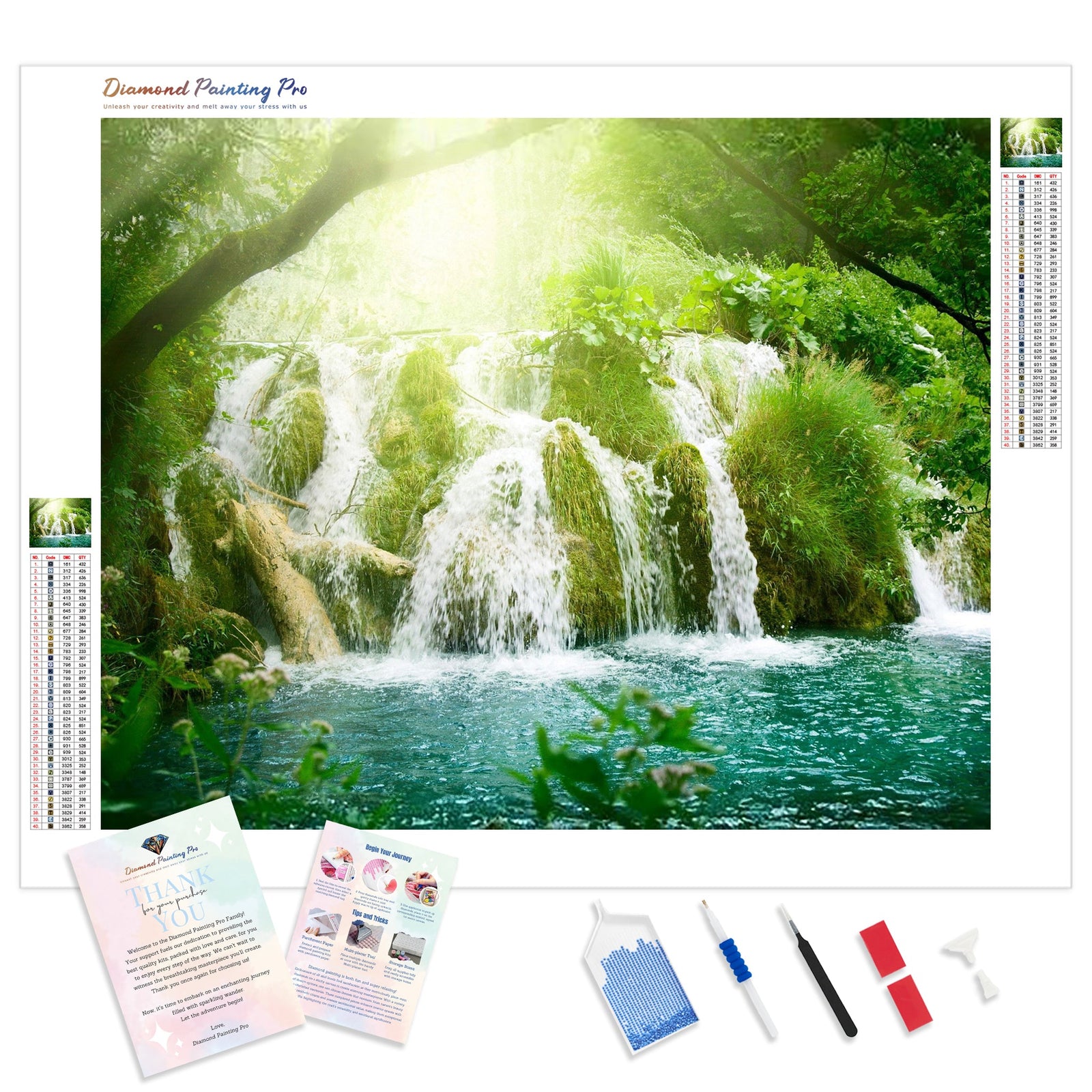 Serene Waterfalls | Diamond Painting Kit - Full Drill - Square or Round Diamonds with AB Drills Option