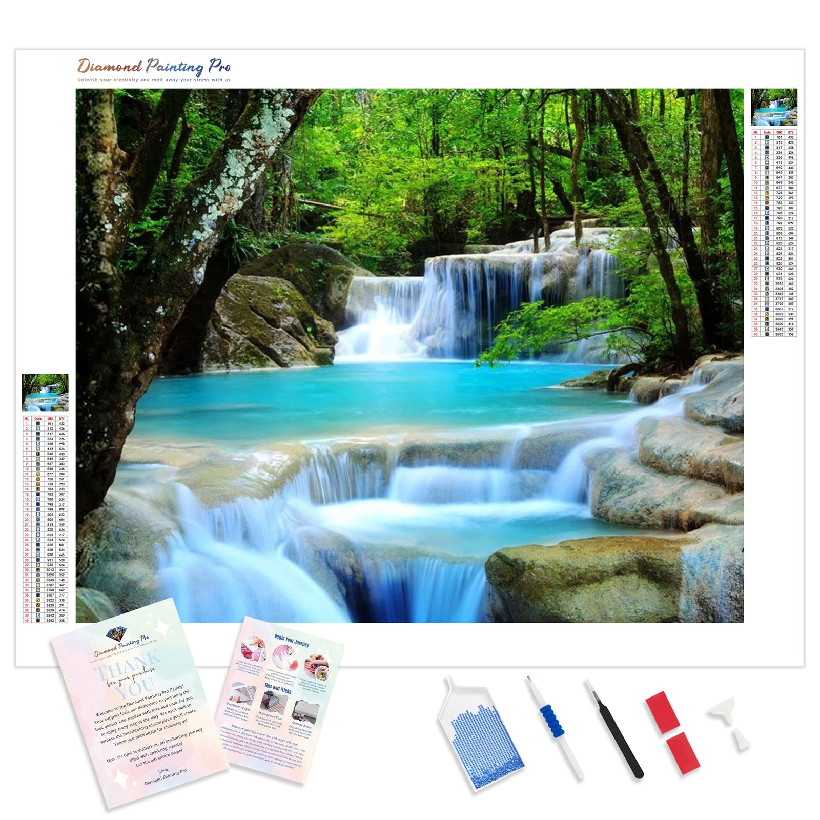 Forest Waterfalls | Diamond Painting Kit - Full Drill - Square or Round Diamonds with AB Drills Option