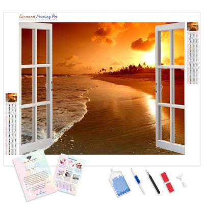 Sunset Window View | Diamond Painting Kit - Full Drill - Square or Round Diamonds with AB Drills Option