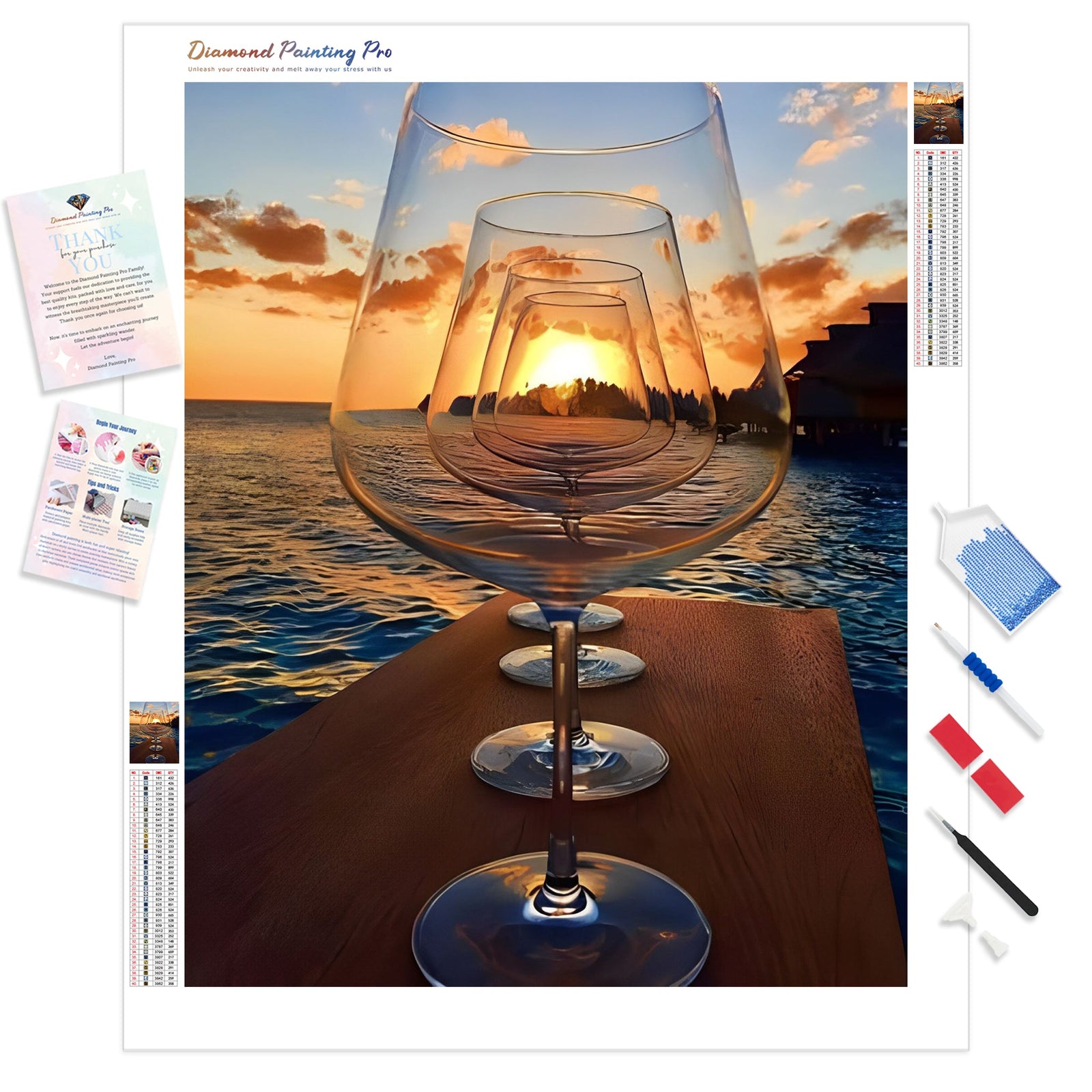 Sunset in a Wine Glass | Diamond Painting Kit - Full Drill - Square or Round Diamonds with AB Drills Option