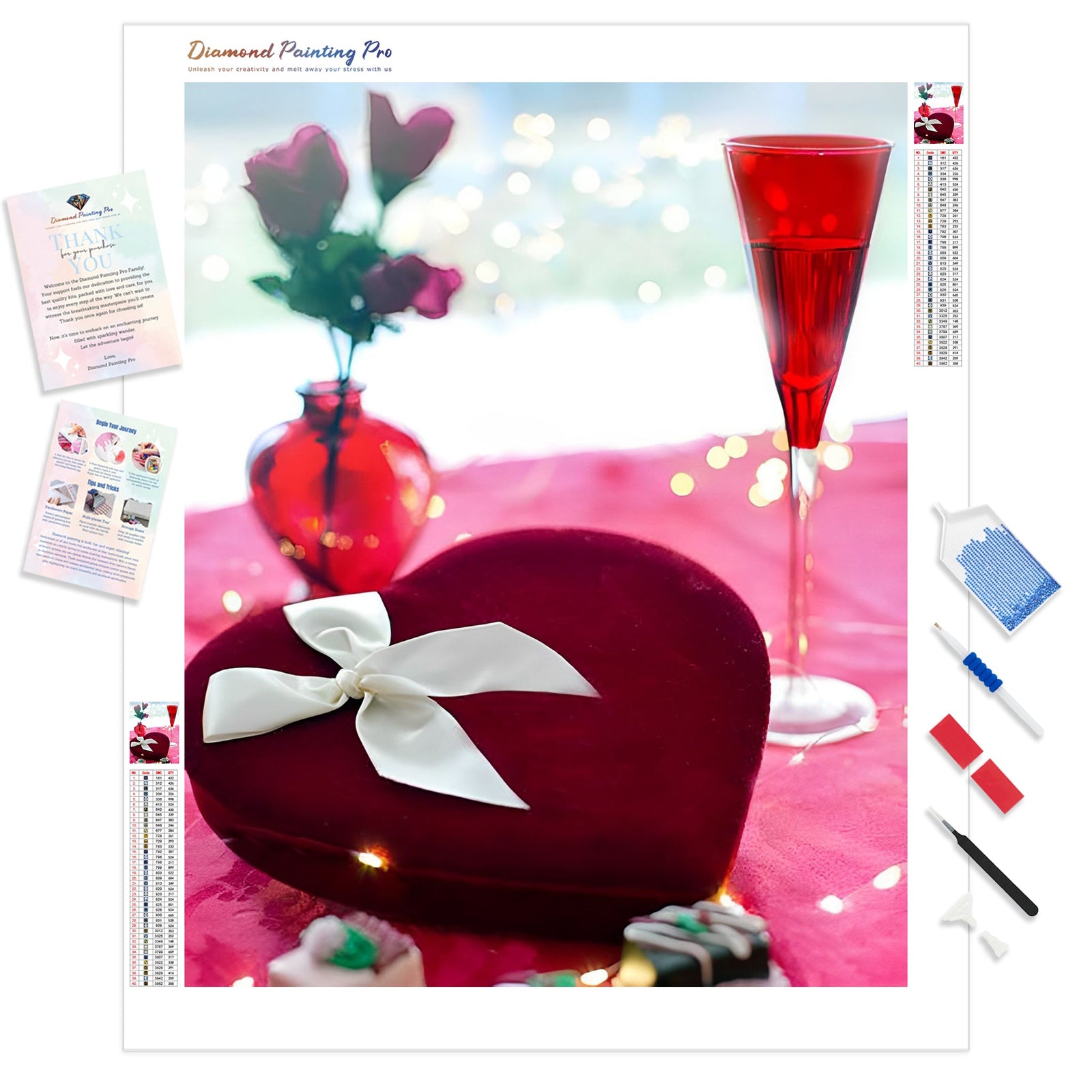 Champagne on Valentine's Day | Diamond Painting Kit - Full Drill - Square or Round Diamonds with AB Drills Option