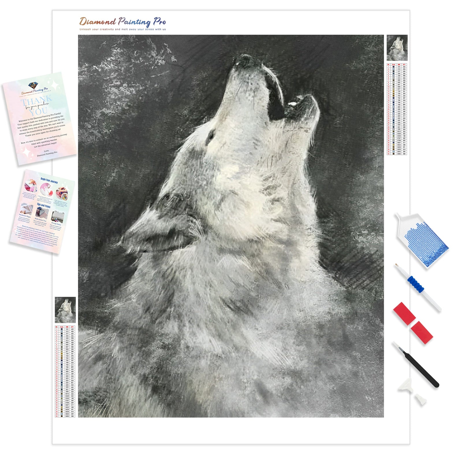 Howling Wolf on Grey Background | Diamond Painting Kit - Full Drill - Square or Round Diamonds with AB Drills Option