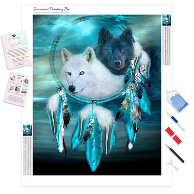 Black and White Wolf Dream Catcher | Diamond Painting