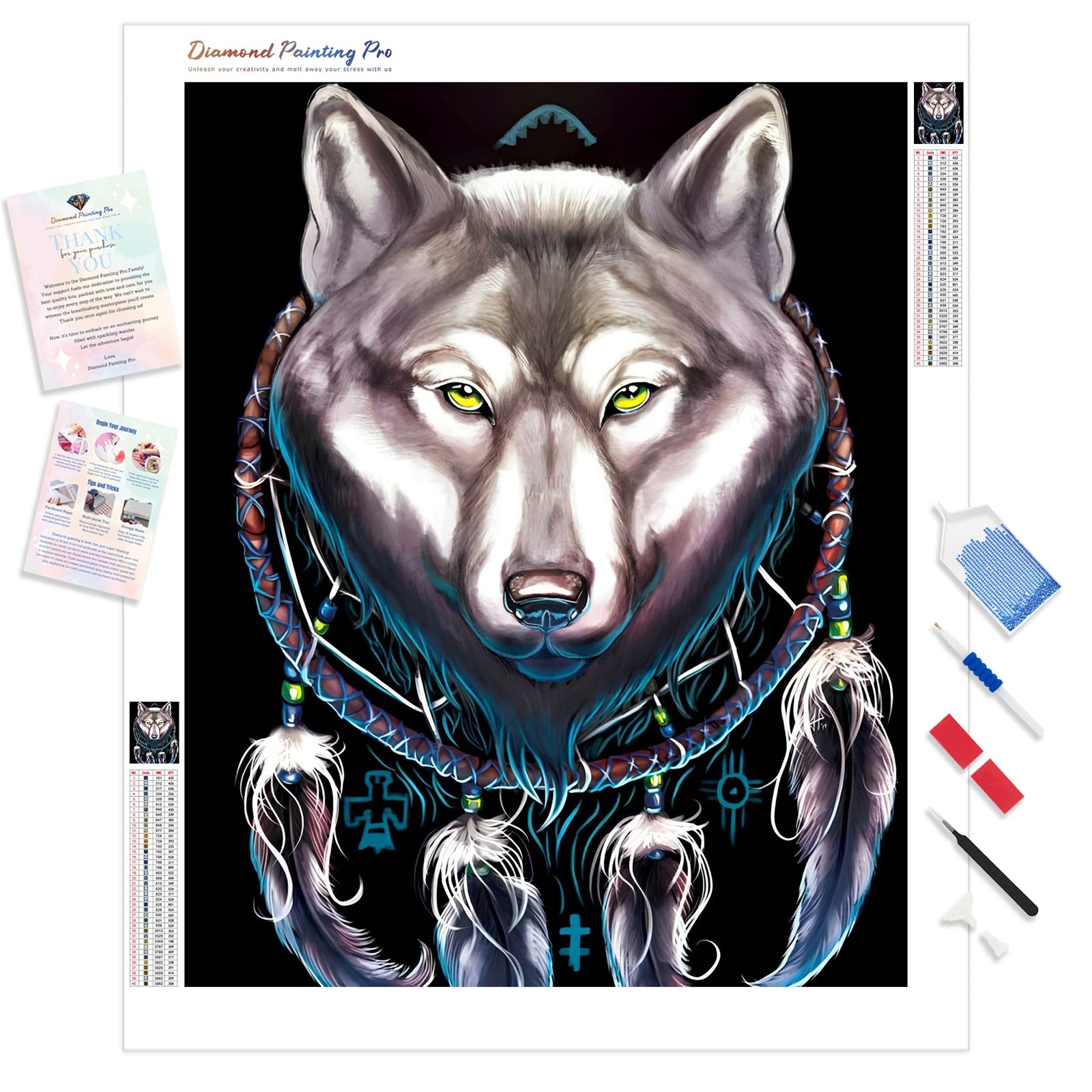 Grey Wolf Dream Catcher | Diamond Painting Kit - Full Drill - Square or Round Diamonds with AB Drills Option