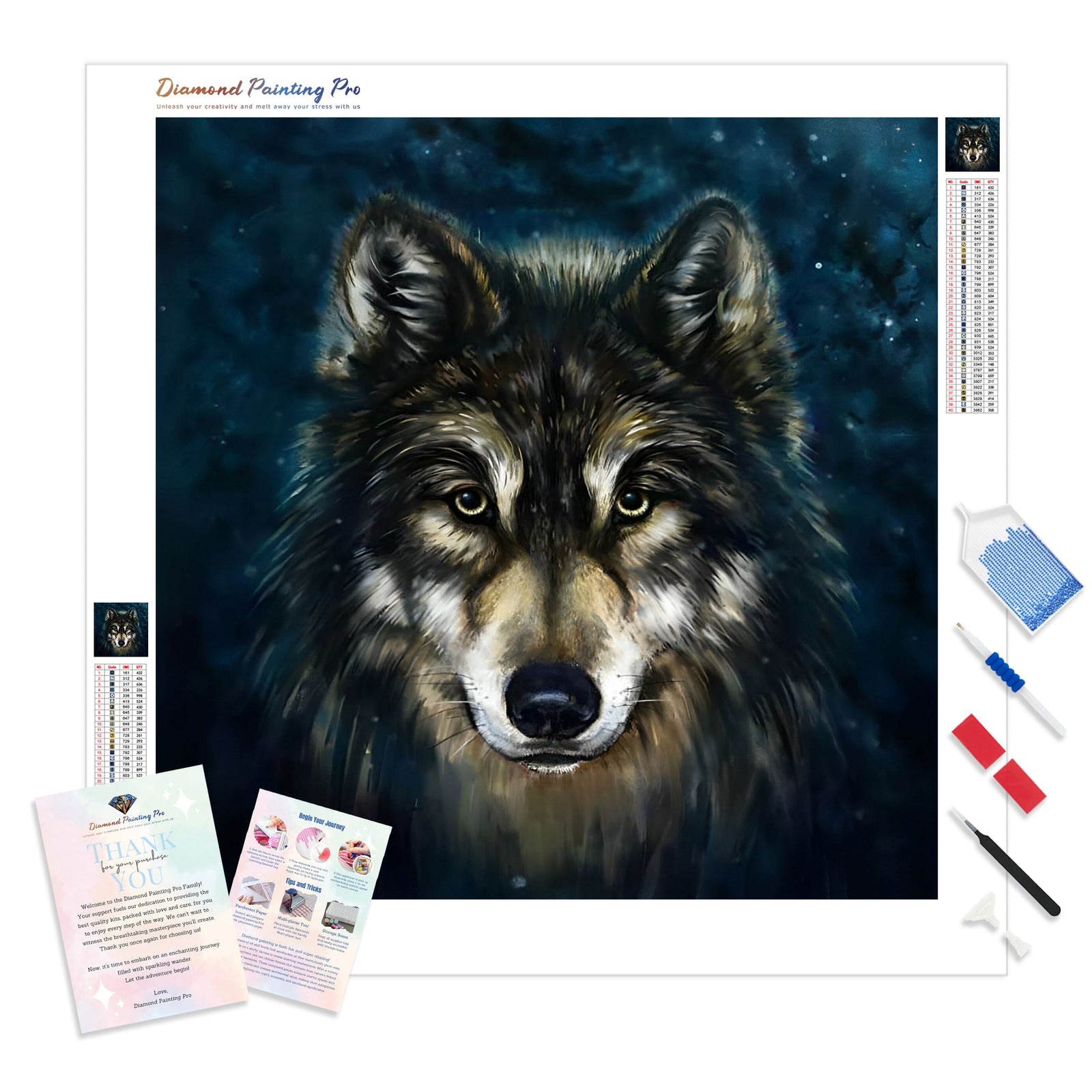 Grey Wolf Close Up | Diamond Painting Kit - Full Drill - Square or Round Diamonds with AB Drills Option