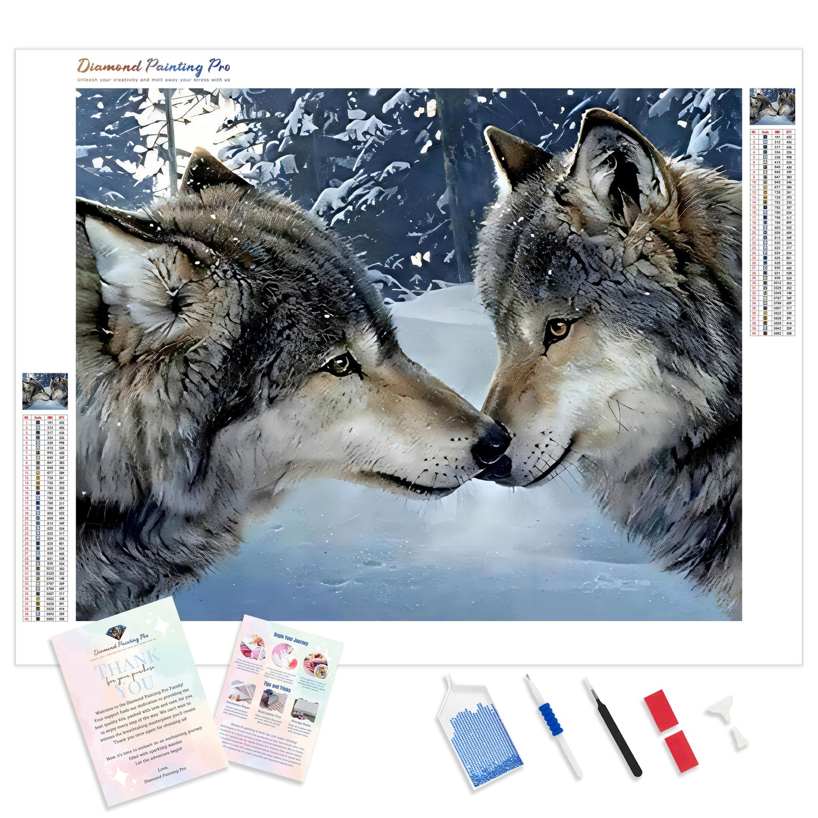 Two Gray Wolves | Diamond Painting Kit - Full Drill - Square or Round Diamonds with AB Drills Option