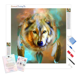 Watercolor Wolf Dreamcatcher | Diamond Painting