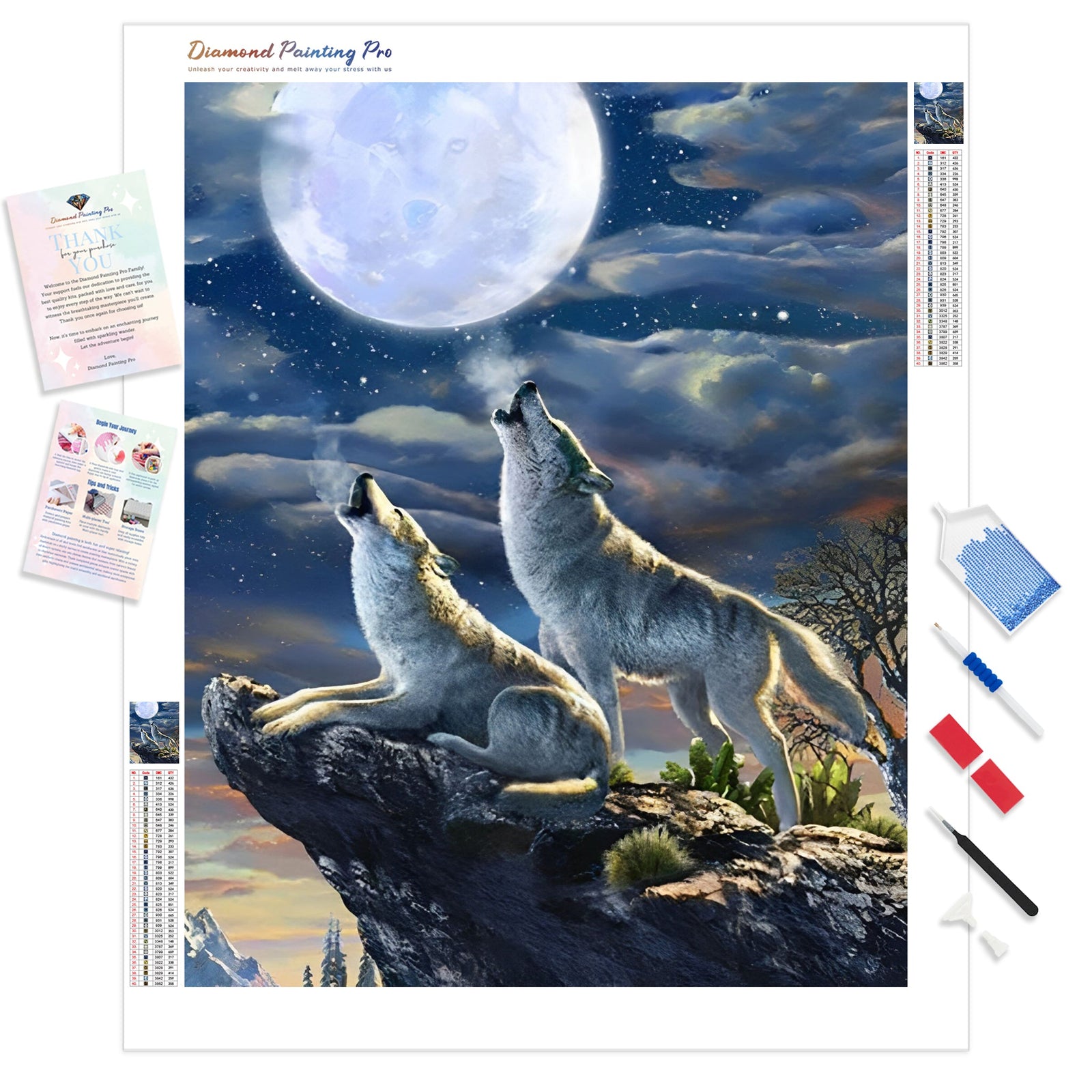 Wolf Moonlight | Diamond Painting Kit - Full Drill - Square or Round Diamonds with AB Drills Option