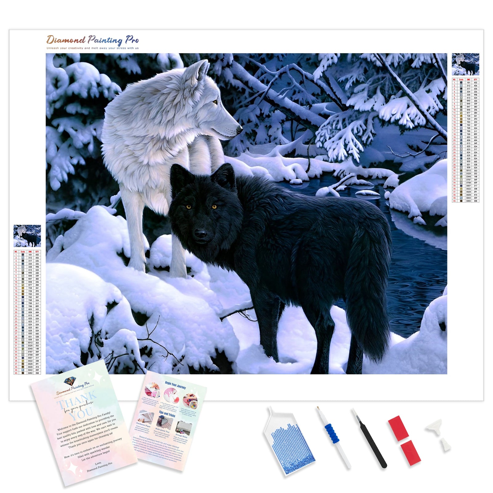 Black and White Wolves | Diamond Painting Kit - Full Drill - Square or Round Diamonds with AB Drills Option