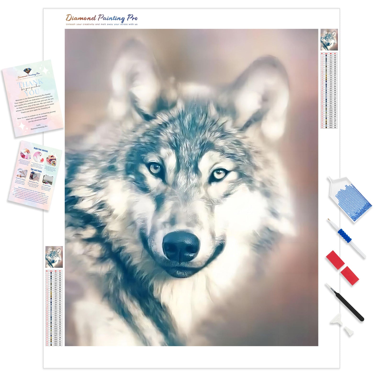 Glowing Wolf | Diamond Painting Kit - Full Drill - Square or Round Diamonds with AB Drills Option