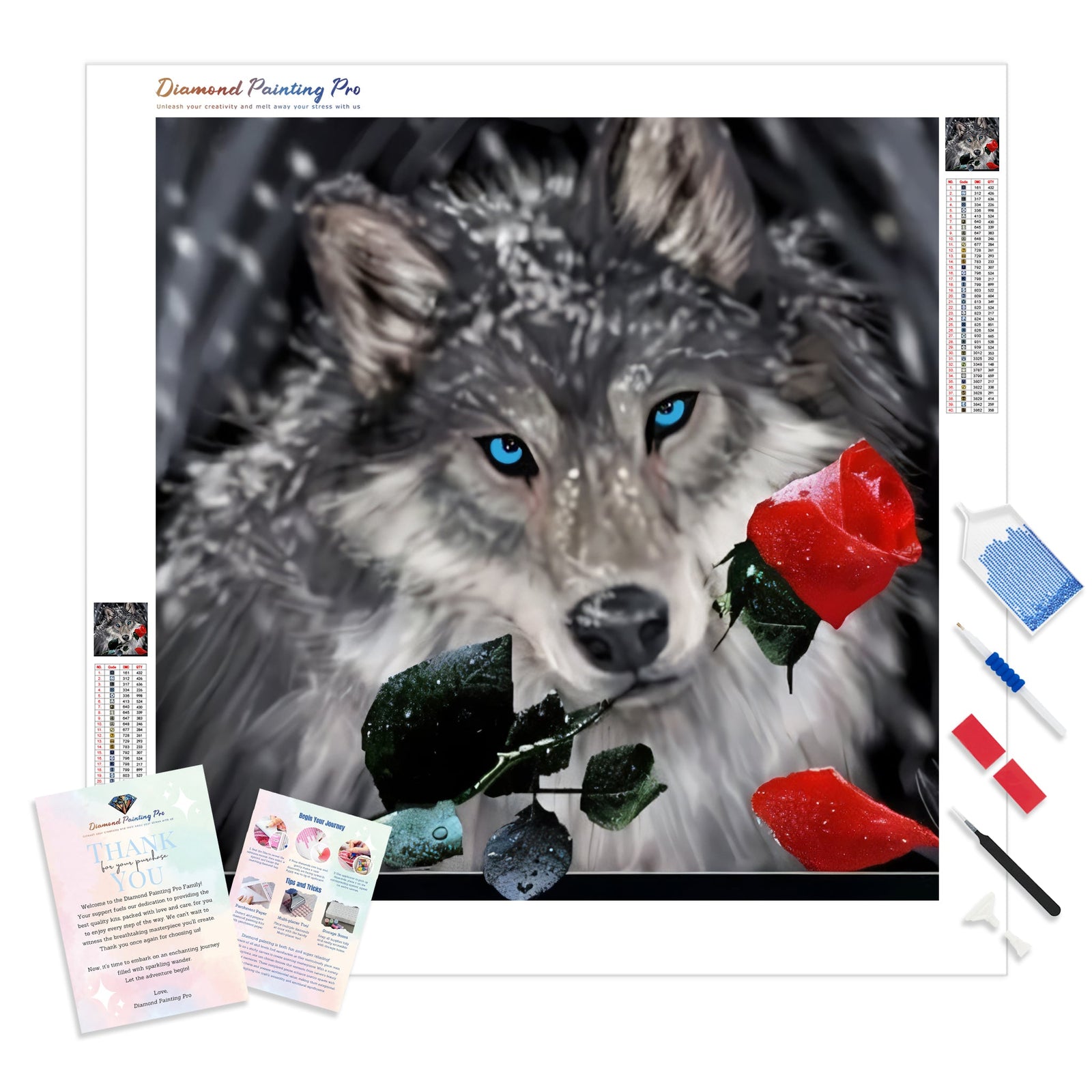 Wolf Rose | Diamond Painting Kit - Full Drill - Square or Round Diamonds with AB Drills Option