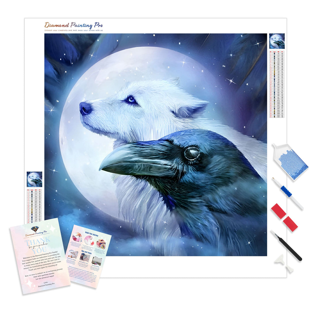 Wolf and Raven | Diamond Painting Kit - Full Drill - Square or Round Diamonds with AB Drills Option