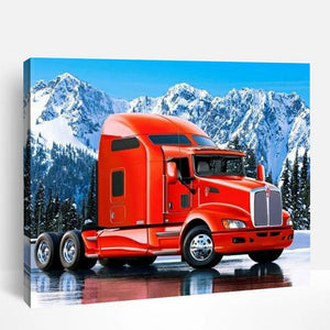 Red Truck in Winter | Paint By Numbers