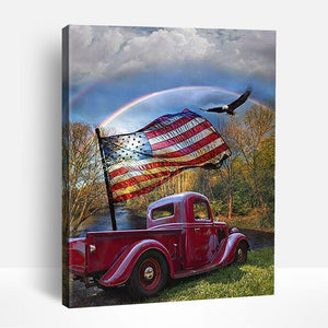 America Flag and Car | Paint By Numbers