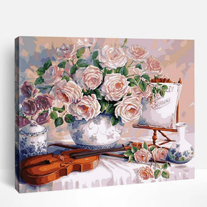 Violin and Pink Roses | Paint By Numbers