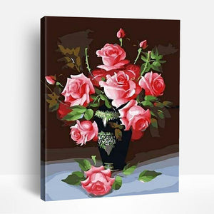 Pink Roses in Vase | Paint By Numbers