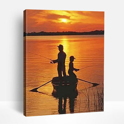 Father and Son Fishing Silhouette | Paint By Numbers