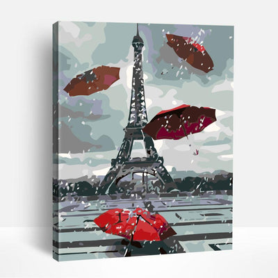 Eiffel Tower and Red Umbreallas | Paint By Numbers