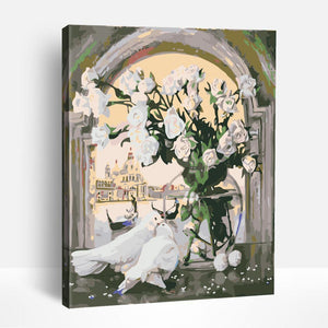 White Roses and Doves | Paint By Numbers