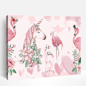 Fantasy Pink Unicorn and Flamingo | Paint By Numbers