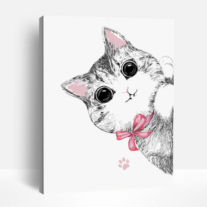 Peekaboo Cat with Ribbon | Paint By Numbers