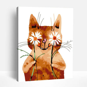 Whimsical Cat with Daisies | Paint By Numbers