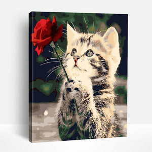Loving Cat and Rose | Paint By Numbers