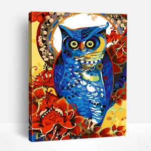 Blue Owl and Flowers | Paint By Numbers