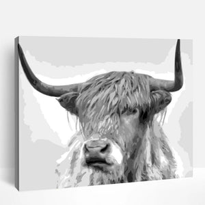 Highland Cow Portrait in B&W | Paint By Numbers