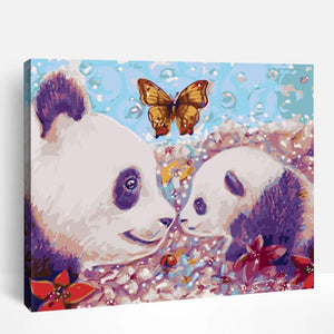 Pandas and Butterfly | Paint By Numbers