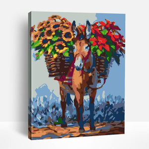 Donkey and Baskets of Flowers | Paint By Numbers